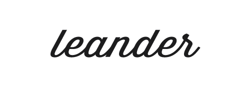 The word 'leander' written in a cursive font on a white background