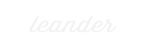 Text 'leander' in a cursive font on a white background