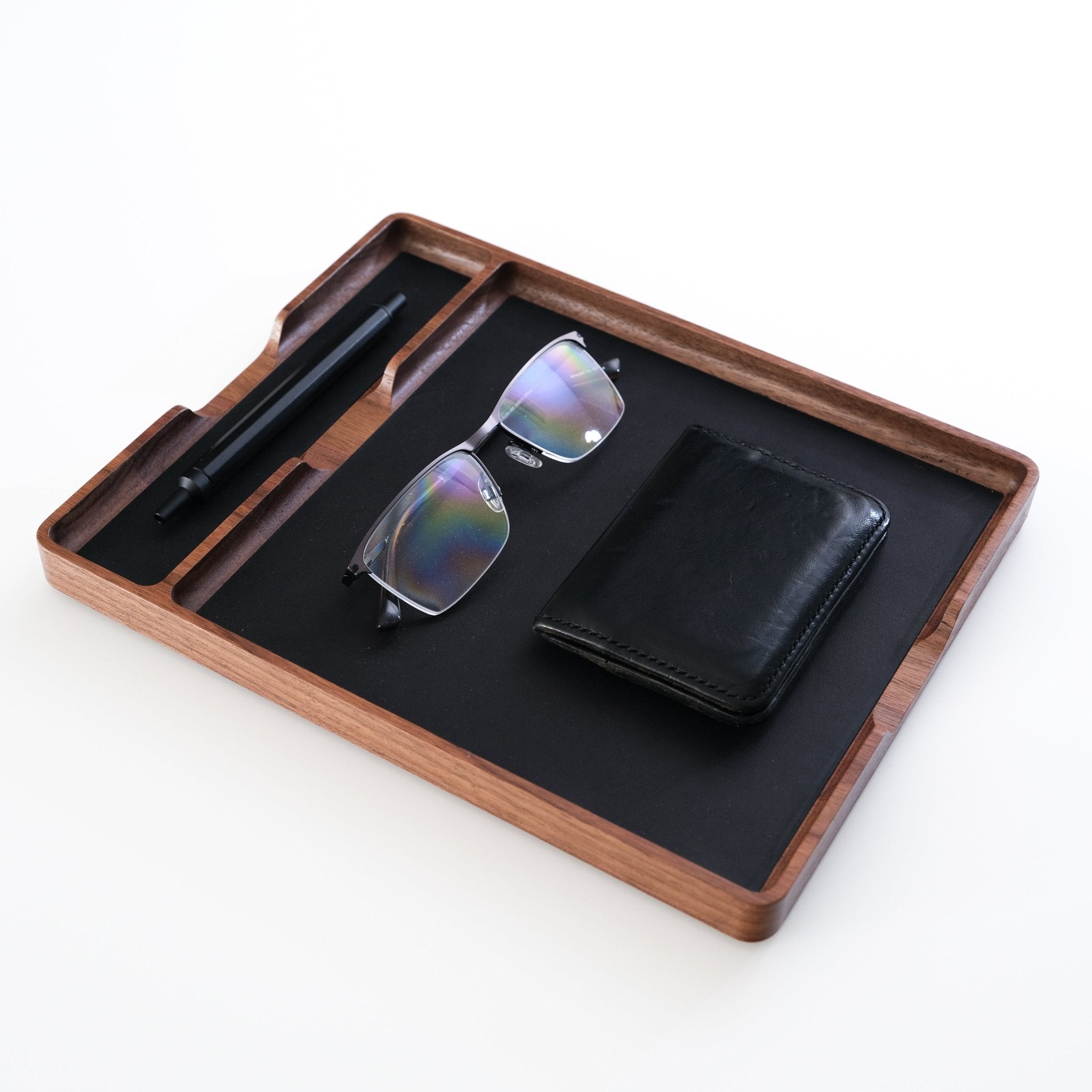 Walnut and Leather Valet Tray