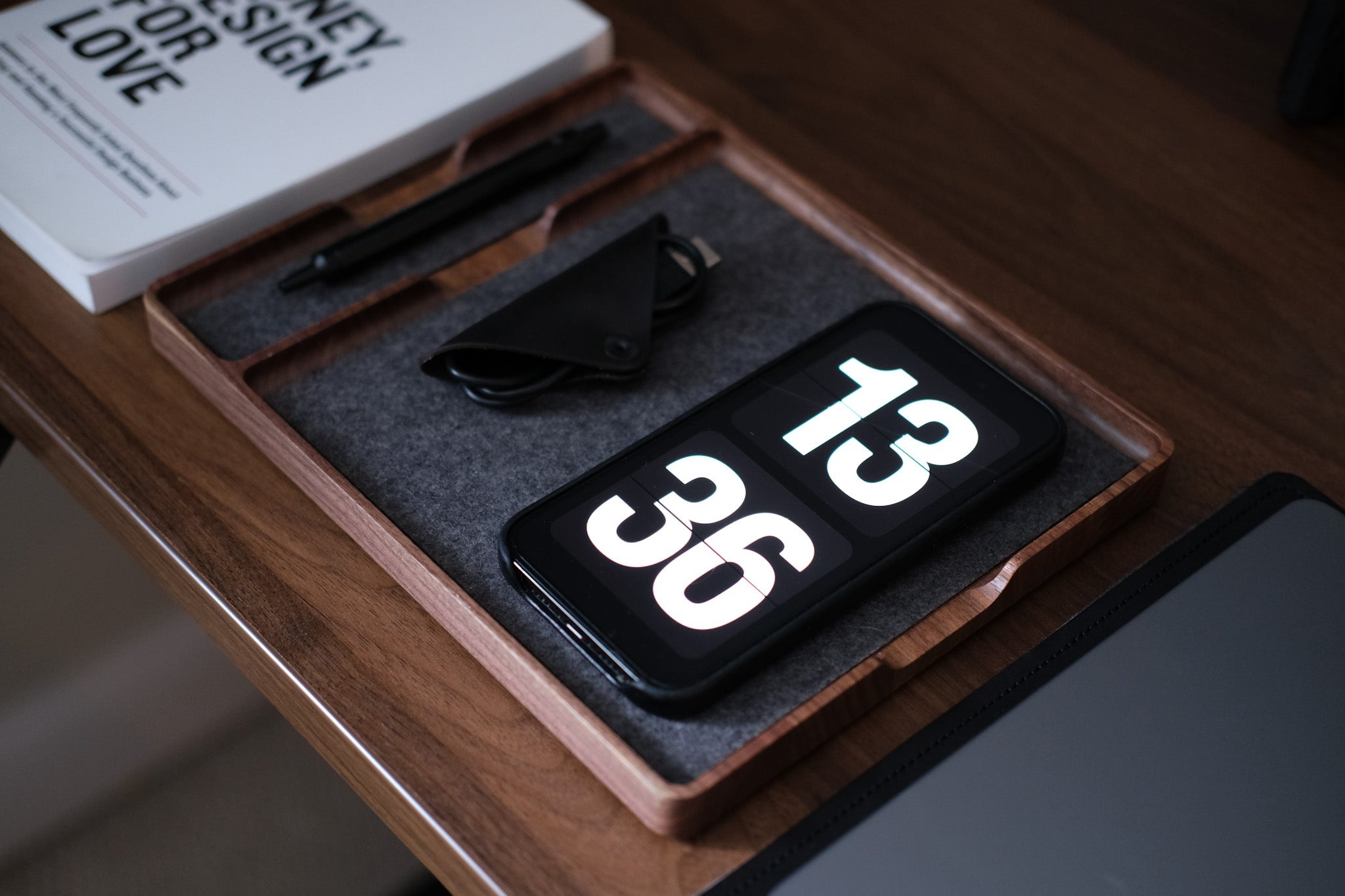 Walnut and Leather Valet Tray