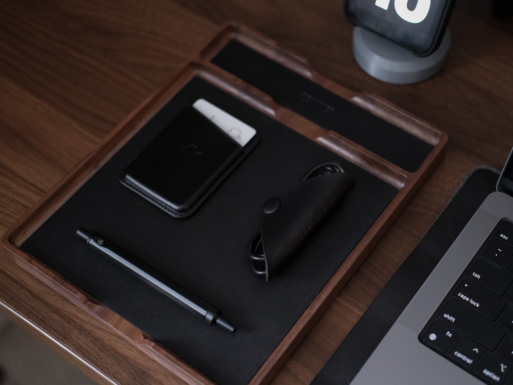 Walnut and Leather Valet Tray